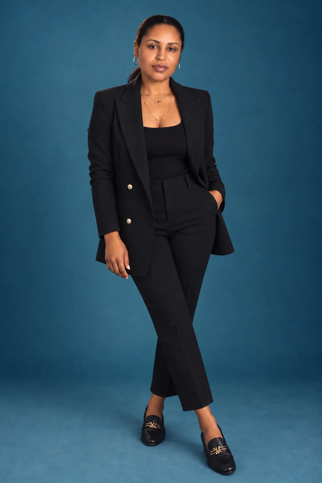 Lauren Jones, founder of Fashion Founders Academy, in a black tailored suit